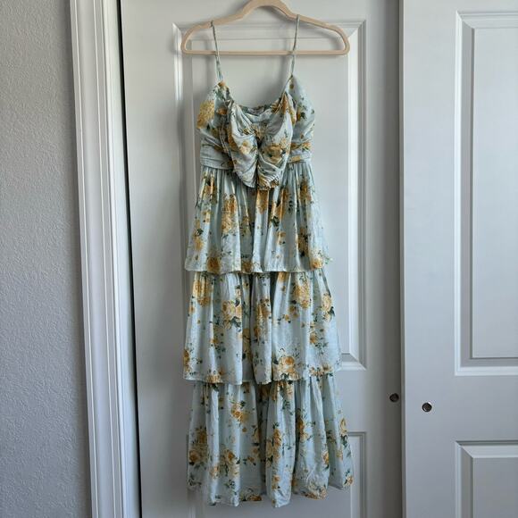 By the River Sweet Life Tiered Bow Front Midi Dress Sz S Sage Wedding Guest - Picture 2 of 11